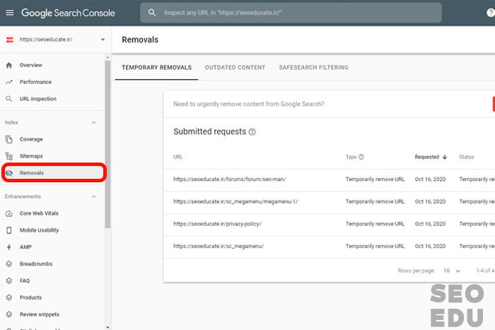مفهوم Removal در سرچ کنسول + مراحل حذف url 3 بخش removal سرچ کنسول