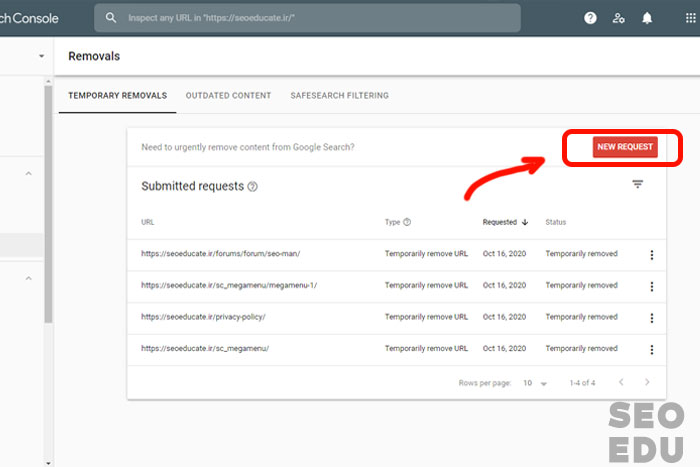 مفهوم Removal در سرچ کنسول + مراحل حذف url 5 آموزش درخواست حذف url از سرچ کنسول