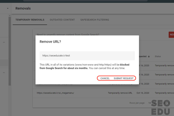 مفهوم Removal در سرچ کنسول + مراحل حذف url 7 چگونگی حذف آدرس از سرچ گوگل