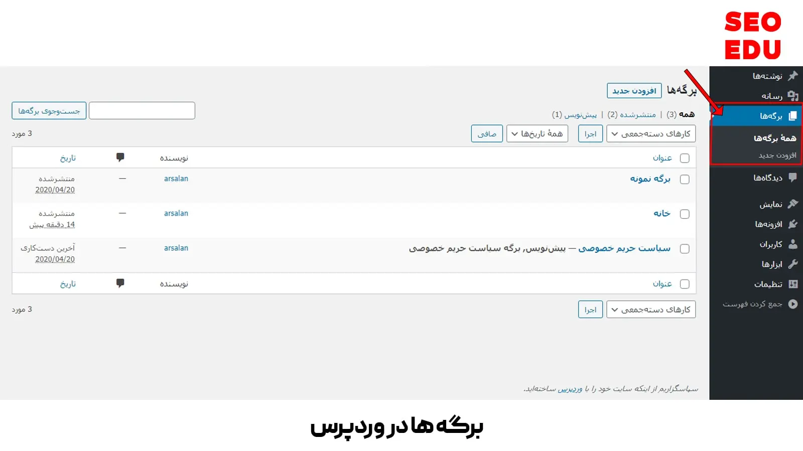 آموزش طراحی سایت با وردپرس 22 برگه ها در وردپرس